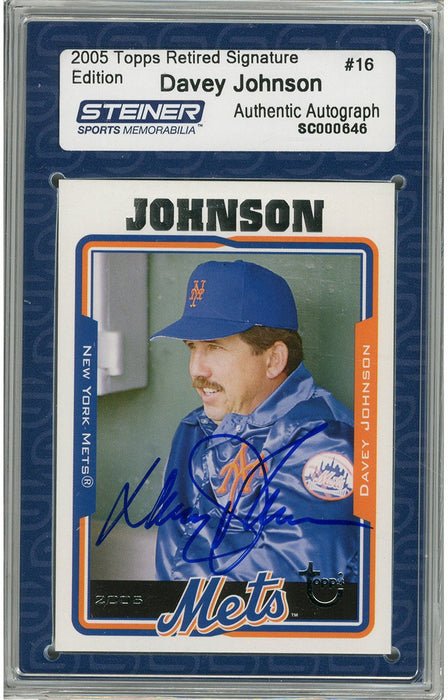 Davey Johnson Signed 2005 Topps Card - Mets - Portrait - Sitting on bench side view (Slabbed by Steiner)