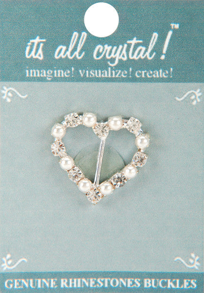 Genuine Rhinestone Buckle 38mm Heart-Silver/Pearl