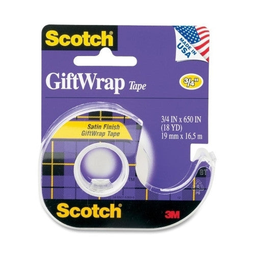 3M Commercial Office Supply Div. Giftwrap Tape w/ Dispenser, 3/4"x650", Clear