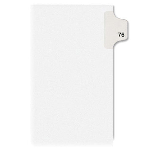 Kleer-Fax, Inc. Index Dividers,Number 76,Side Tab,1/25 Cut,Letter,25/PK,WE