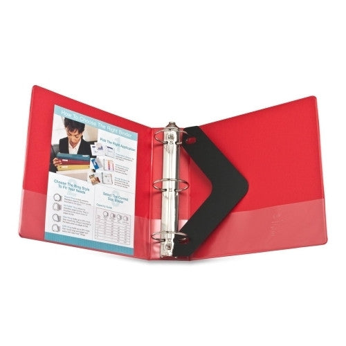 Business Source Round Ring Binder, w/ Pockets, 3", Red