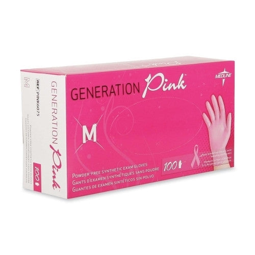 Medline Industries, INC. Vinyl Exam Gloves, Latex-free, Medium, 100/BX, Pink