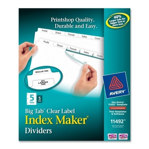 Avery Consumer Products Index Maker Divider w/Big Tab, 5 Tabs, 8-1/2"x11", 5/PK, WE