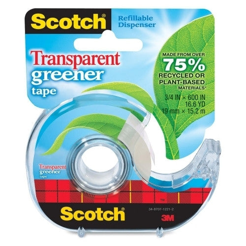 3M Commercial Office Supply Div. Eco-Friendly Tape, Refillable Disp, 3/4"x600", Clear