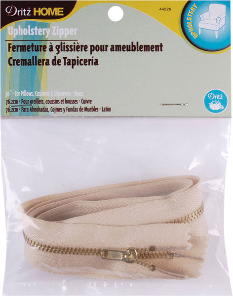 Brass Upholstery Zipper 30" 1/Pkg-Beige