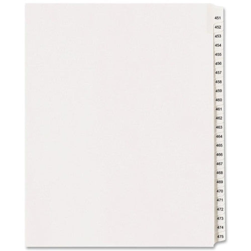 Avery Consumer Products Index Dividers, Side Tab, 451-475, 8-1/2"x11", White