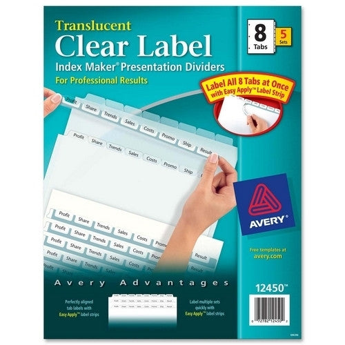 Avery Consumer Products Index Label Dividers, Plastic, 8-Tab, 3HP Punched, Clear