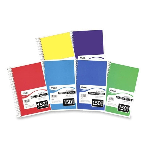 Mead Spiral Notebook,3 Subject,College Ruled,150 Sht,9-1/2"x6"