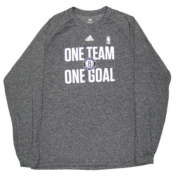 Alan Anderson Black and Grey Climate Warm Up Long Sleeve Shirt (One Team  One Goal on front & We Are Brooklyn on back) (L)