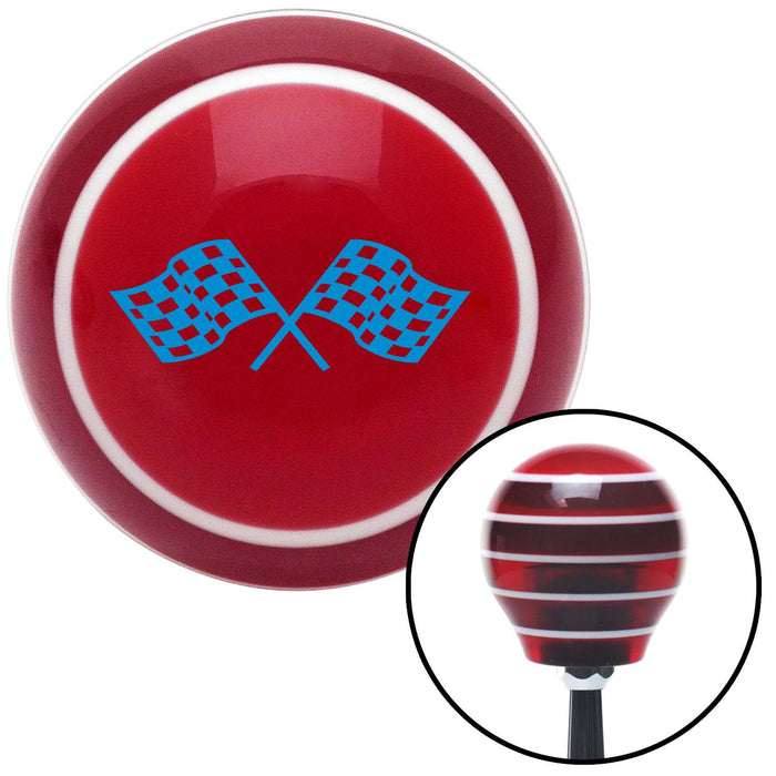 Blue Dual Racing Flags Red Stripe Shift Knob with M16 x 15 Insert