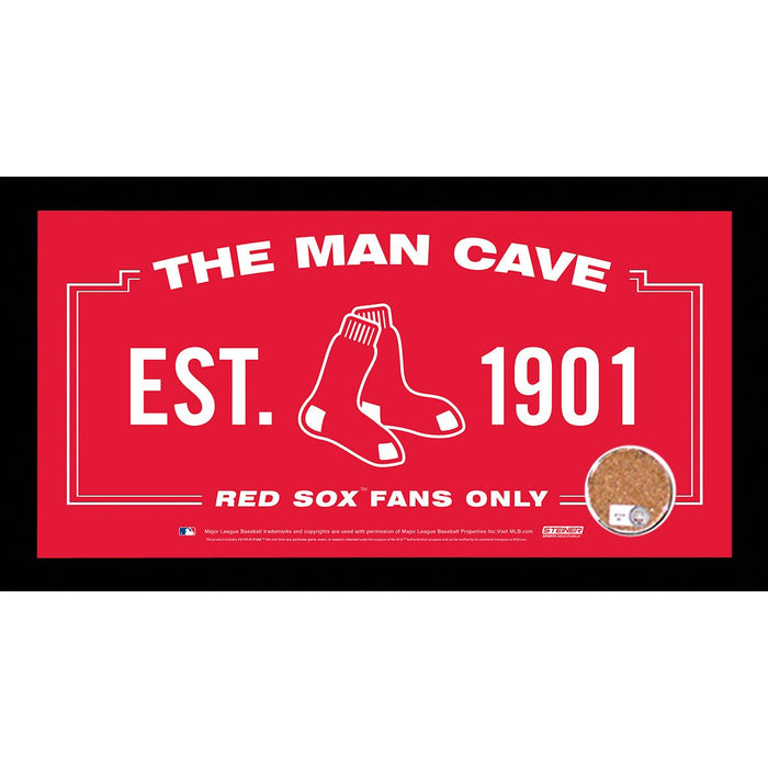 Boston Red Sox Man Cave Sign 6x12 Framed Photo With Authentic Game-Used Dirt Capsule (MLB Auth)