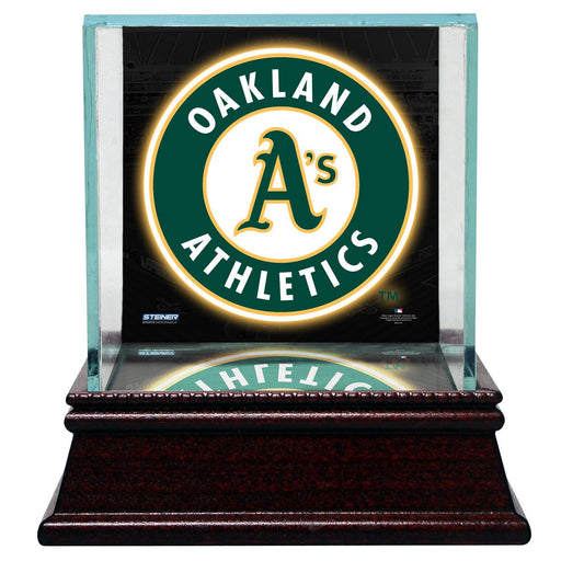 Oakland Athletics Glass Single Baseball Case with Team Logo Background