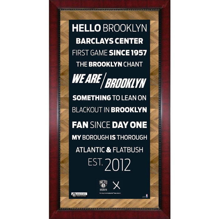 Brooklyn Nets Subway Sign w Game Used Net Framed 16x32 Photo (Brick Background)