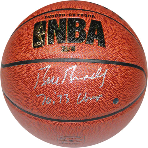 Bill Bradley Signed IO NBA Brown Basketball w 70-73 Champs Insc