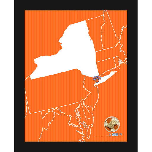 New York Knicks Logo Map 11x14 Framed Photo Collage wGame Used Net