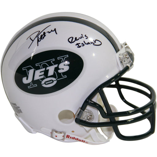 Darrelle Revis Signed Jets Mini Helmet with Revis Island Insc.