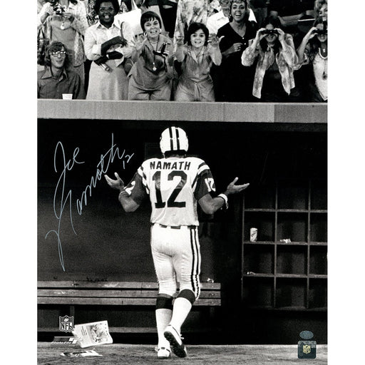 Joe Namath Signed B&W Shrug for the ladies 16x20 Photo (in silver) (Namath Holo Only)