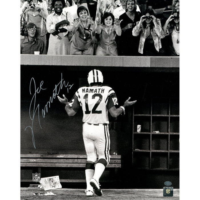 Joe Namath Signed B&W Shrug for the ladies 16x20 Photo (in silver) (Namath Holo Only)
