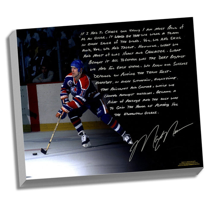 Mark Messier Facsimile Oilers Dynasty Story Stretched 16x20 Story Canvas