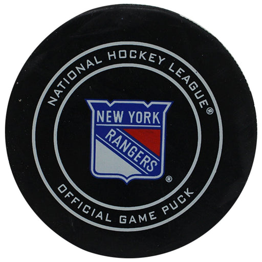 New York Rangers 2018-2019 Game Used Puck (9/19/2018 vs. Philadelphia Flyers)(NYR Goal #3 By Buchnevich)(Assists- Zibanejad , Spooner) 
