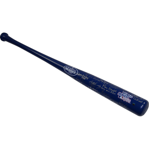 1986 New York Mets Team Signed 1986 World Series Logo Louisville Slugger Blue Bat w/ Inscriptions 28 Signatures