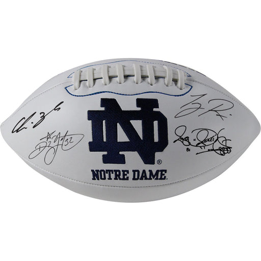1988 Notre Dame 6 Signature Notre Dame White Panel Football (Signed  by Lou Holtz/Ricky Watters/Rocket Ismail/Tony Rice/Chris Zorich/Michael Stonebreaker)