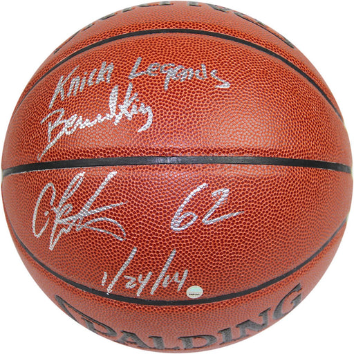 Bernard King/Carmelo Anthony Dual Signed I/O NBA Brown Basketball w/ "62 1/24/14" Insc By Anthony and "Knicks Legends" Insc By King