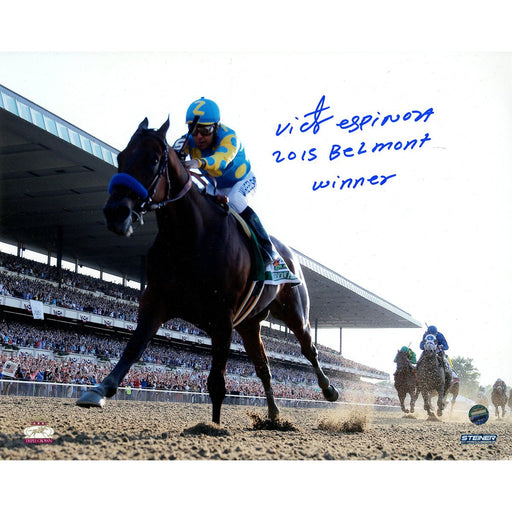Victor Espinoza Signed 2015 Belmont Stakes 8x10 Photo w 2015 Belmont Winner Insc.