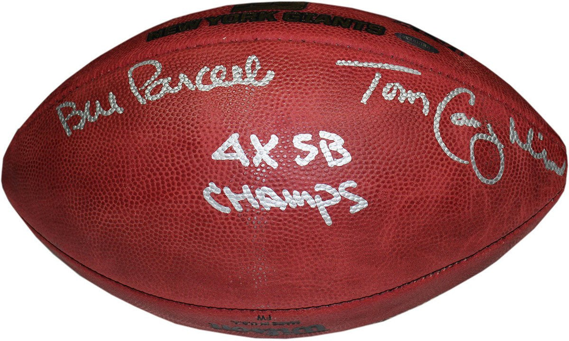 Bill Parcells/Tom Coughlin Dual Signed Special Edition Gold Foil 4 SB Logo Football w/ “4X SB Champs” insc