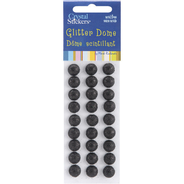Black Glitter 10mm Dome Stickers - 27 Ct