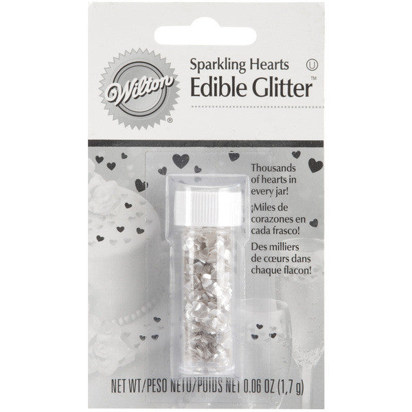 Edible Glitter .04 Ounces/Pkg-Silver Hearts