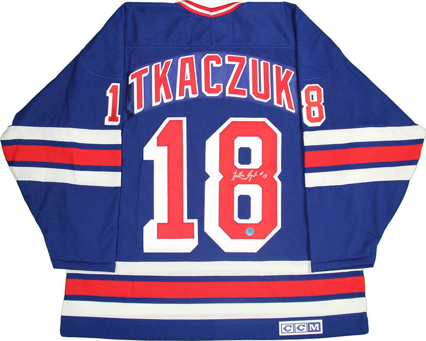 Walt Tkaczuk Signed New York Rangers Blue CCM Vintage Jersey (AJ Sports Auth)