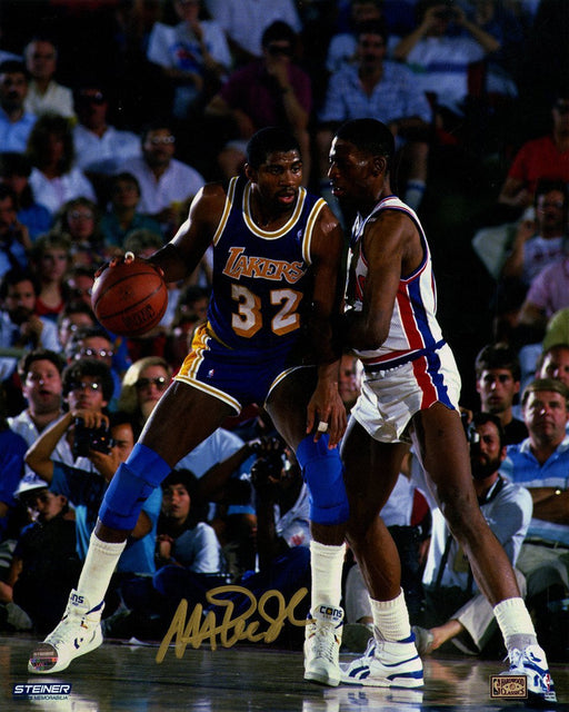 Magic Johnson Signed Against Dennis Rodman 1989 NBA Finals 8x10 Photo