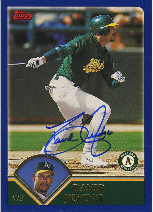 David Justice Signed 2002 Topps Card - Athletics - Swinging through/about to run
