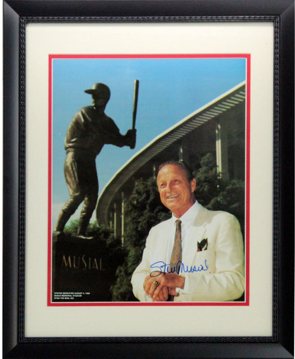 Stan Musial Signed Standing By Musial Statue Framed 11x14 Photo Stan The Man Auth