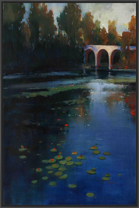 BRIDGE OVER WATER 22L X 28H Floater Framed Art Giclee Wrapped Canvas