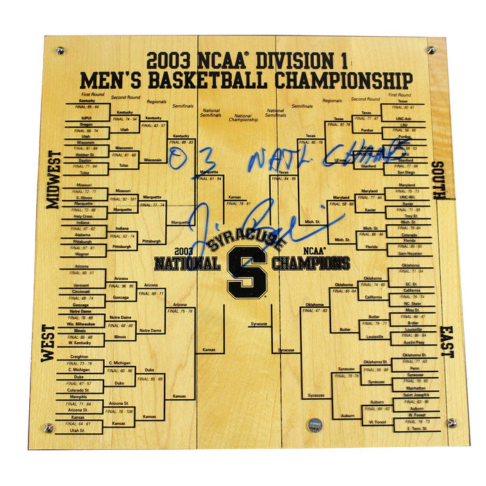 Jim Boeheim Signed Syracuse Basketball Engraved 12x12 Bracket w/ "03 National Champs" Insc