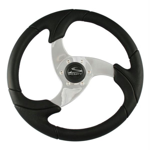 Ongaro Folletto 14.2" Black Poly Steering Wheel w- Polished Spokes and Black Cap - Fits 3-4" Tapered Shaft Helm