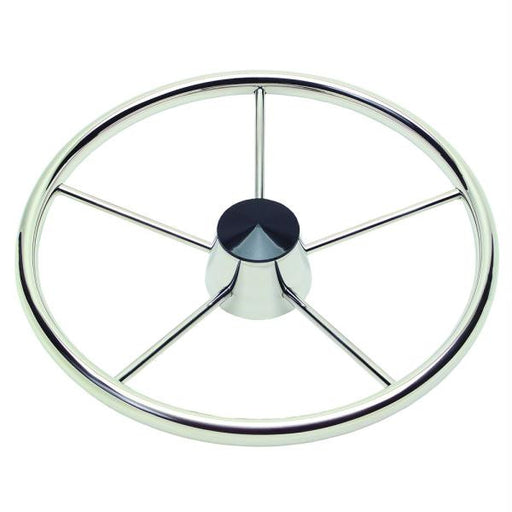 Ongaro 170 13.5" Stainless 5-Spoke Destroyer Wheel w- Black Cap and Standard Rim - Fits 3-4" Tapered Shaft Helm