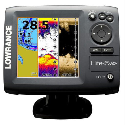 Lowrance Elite-5 HDI Gold 83-200 455-800 Combo Unit - Transom Mount