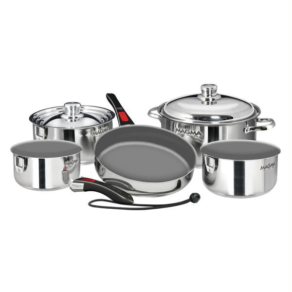 Magma 10-Piece Stainless Steel Gourmet "Nesting" Induction Compatible Cookware Set w-Ceramica&reg; Non-Stick