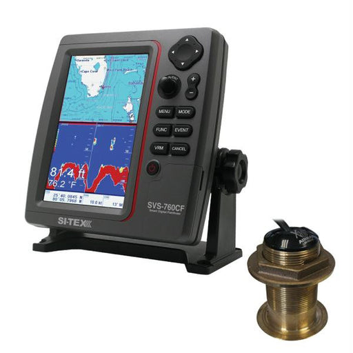 SI-TEX SVS-760CF Dual Frequency Chartplotter-Sounder 600W Kit w-Bronze 0 Degree Transducer