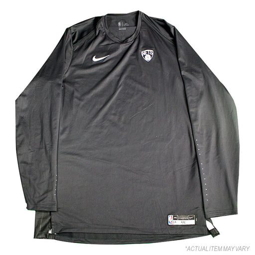 Timofey Mozgov Brooklyn Nets Game Used #20 City Edition Black Long Sleeve Shooting Shirt (XXL)