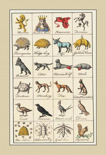 Heraldic Symbols - Mortne  Maiden's Head  et al. 24x36 Giclee