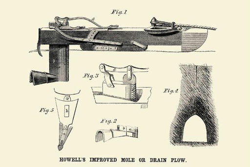 Howell's Improved Mole or Drain Plow 28x42 Giclee on Canvas