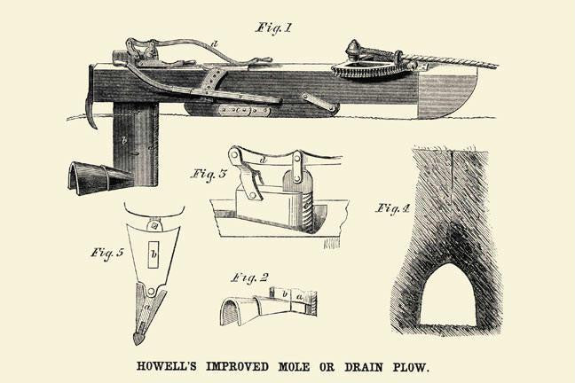 Howell's Improved Mole or Drain Plow 28x42 Giclee on Canvas