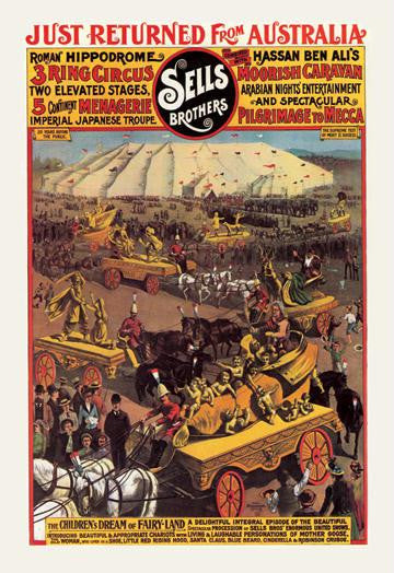 The Children's Dream of Fairy Land: Sells Brothers Circus 12x18 Giclee on canvas