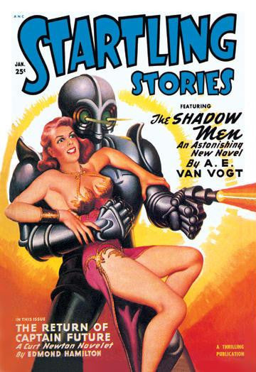Startling Stories: Robot Seizes Woman 12x18 Giclee on canvas