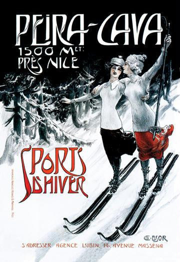 Sports d'Hiver: Skiing Friends 12x18 Giclee on canvas
