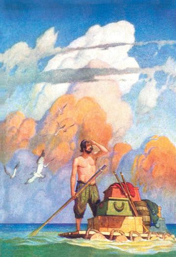 Robinson Crusoe's Raft 12x18 Giclee on canvas